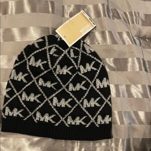 Michael Kors Black Beanie with Silver Logo